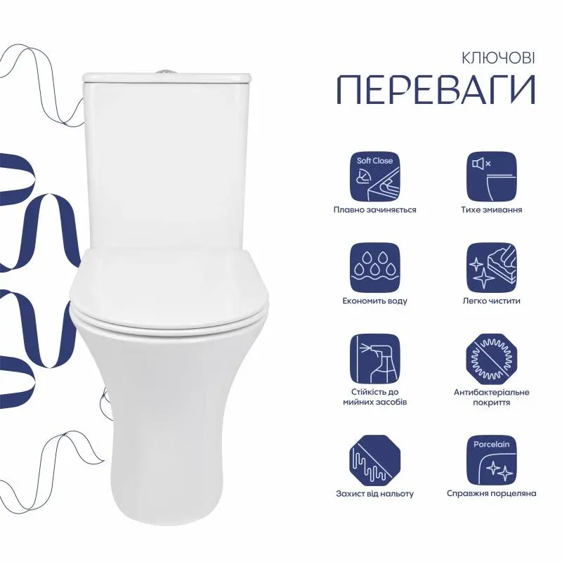Унитаз напольный Qtap Presto безобідковий з сідінням Soft-close QTPRE27W51022 — фото 3