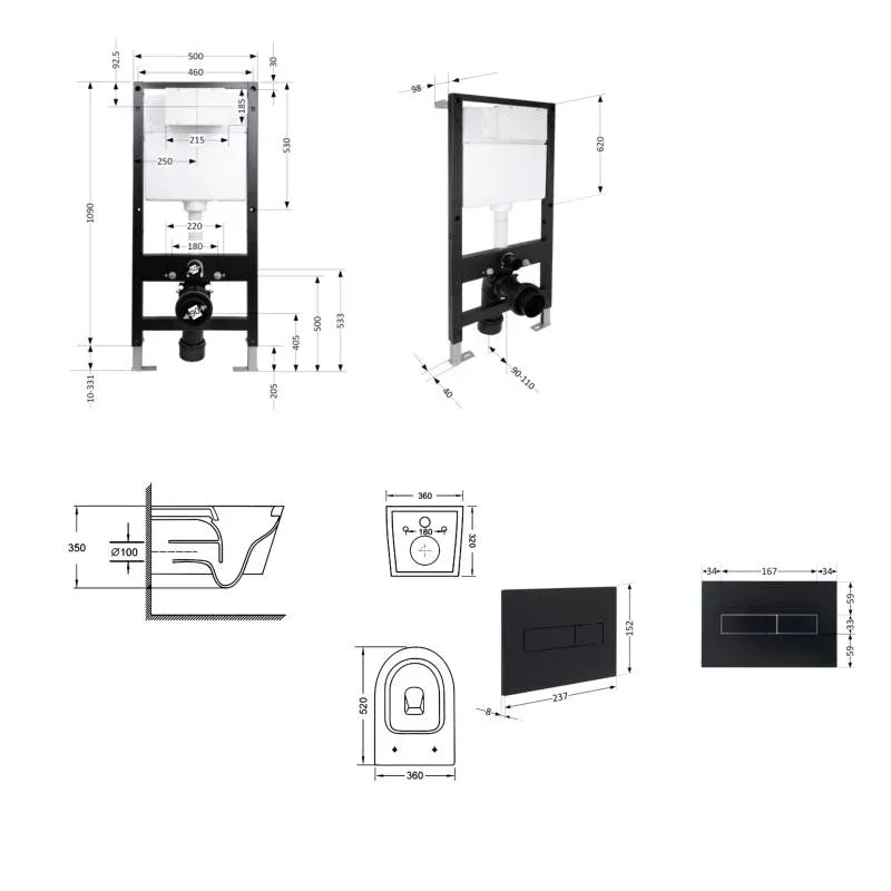 Готове рішення Qtap для ванної кімнати: підвісний унітаз Swan Ultra Quiet 520x360x320 + комплект інсталяції Standard (лінійна клавіша Black) — фото 2
