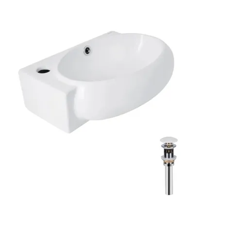 Комплект Qtap Leo: Раковина підвісна овальна ліва 430x285x160 мм White + Донний клапан PU02O
