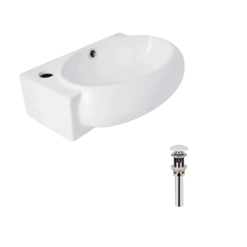 Комплект Qtap Leo: Раковина підвісна овальна ліва 430x285x160 мм White + Донний клапан PU02O