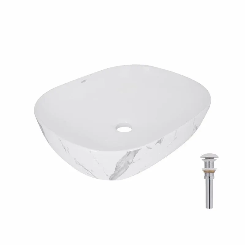 Раковина накладна Qtap Aquarius 470x380x120 мм, Marble, прямокутна, з донним клапаном QTAQA188MR49782