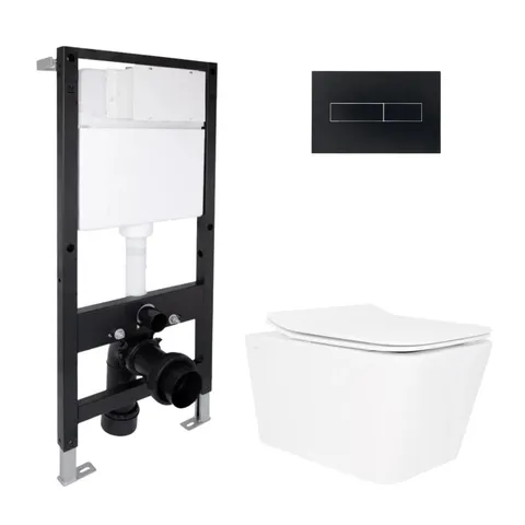 Готове рішення Qtap для ванної кімнати: підвісний унітаз Crow Rimless 520x360x290 + комплект інсталяції Standard (лінійна клавіша Black)
