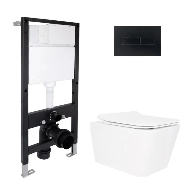 Готове рішення Qtap для ванної кімнати: підвісний унітаз Crow Rimless 520x360x290 + комплект інсталяції Standard (лінійна клавіша Black)