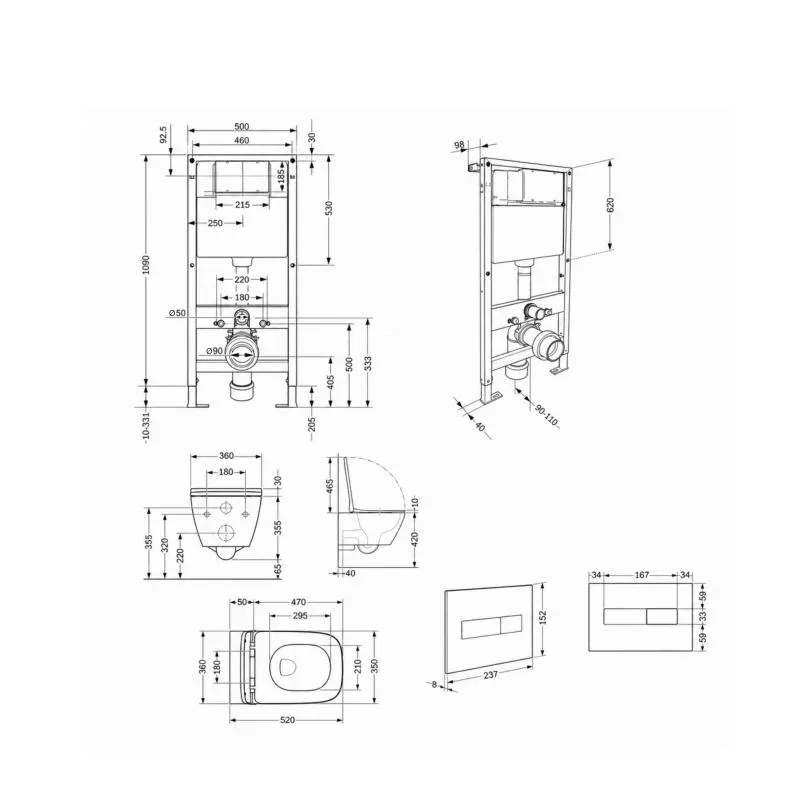 Готове рішення Qtap для ванної кімнати: підвісний унітаз Crow Rimless 520x360x290 + комплект інсталяції Standard (лінійна клавіша Black) — фото 2
