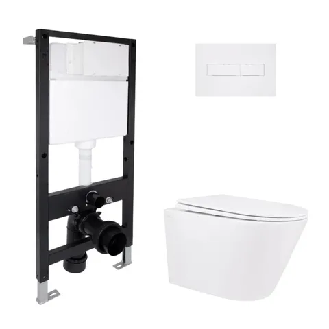 Готове рішення Qtap для ванної кімнати: підвісний унітаз Swan Rimless 520x360x320 + комплект інсталяції Standard (лінійна клавіша White)