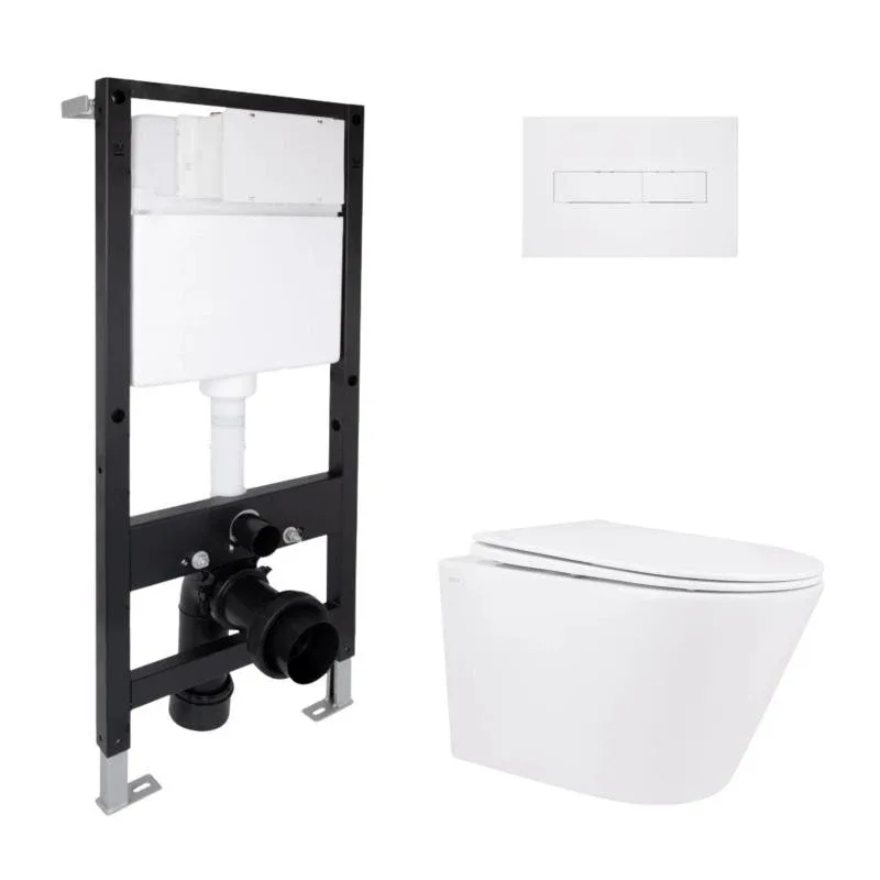 Готове рішення Qtap для ванної кімнати: підвісний унітаз Swan Rimless 520x360x320 + комплект інсталяції Standard (лінійна клавіша White)