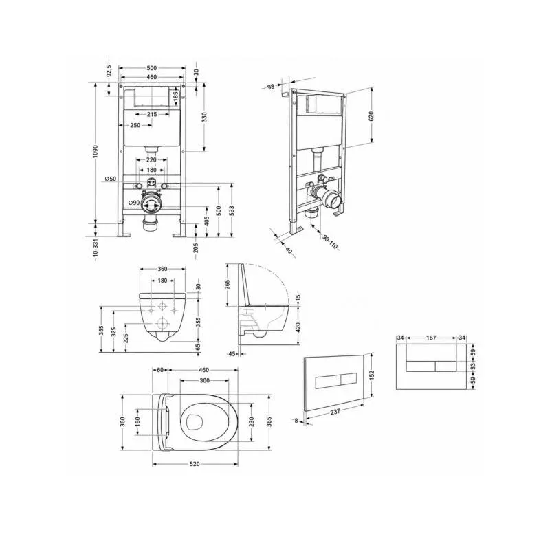 Готове рішення Qtap для ванної кімнати: підвісний унітаз Swan Rimless 520x360x320 + комплект інсталяції Standard (лінійна клавіша White) — фото 2
