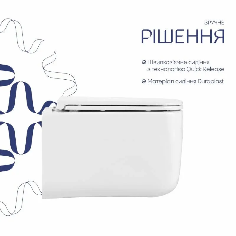 Унітаз підвісний Qtap Gemini Ultra Quiet 485×340×350 мм, White, з сидінням Slim Duroplast / Soft-close / Quick Release QTTAU26W49119 — фото 4