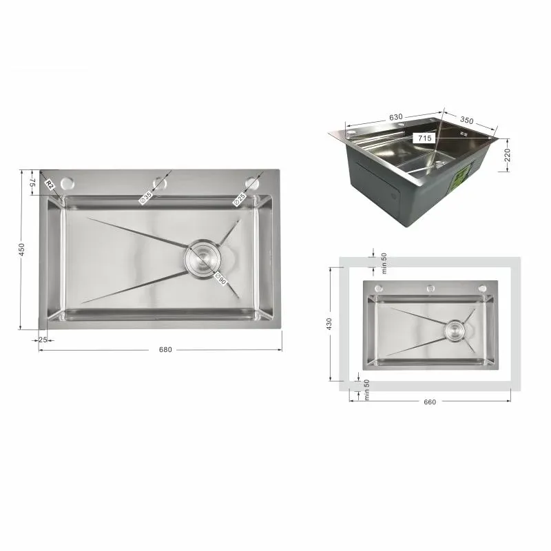 Мийка для кухні інтегрована Lidz Handmade H6845 Brushed Steel 3,0/1,0 мм LDH6845BRU49455 — фото 2