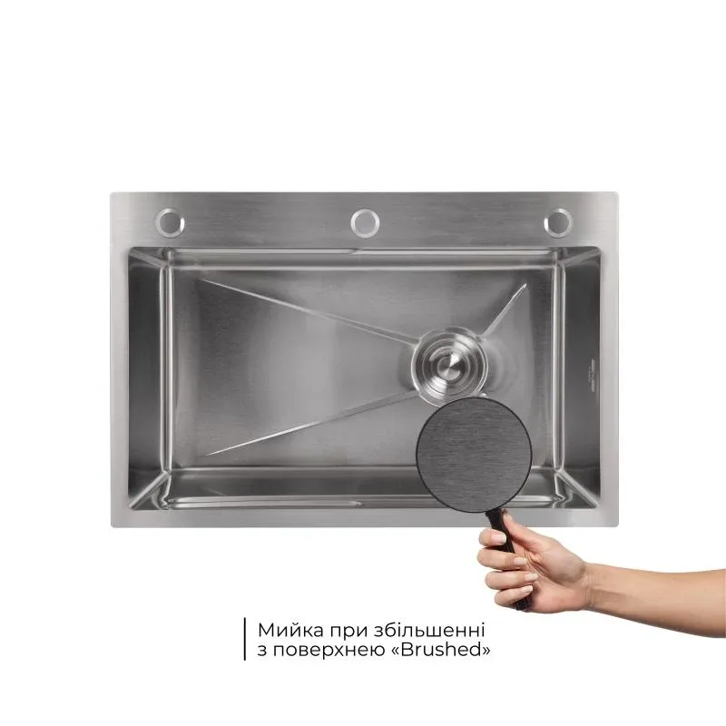 Мийка для кухні інтегрована Lidz Handmade H6845 Brushed Steel 3,0/1,0 мм LDH6845BRU49455 — фото 4