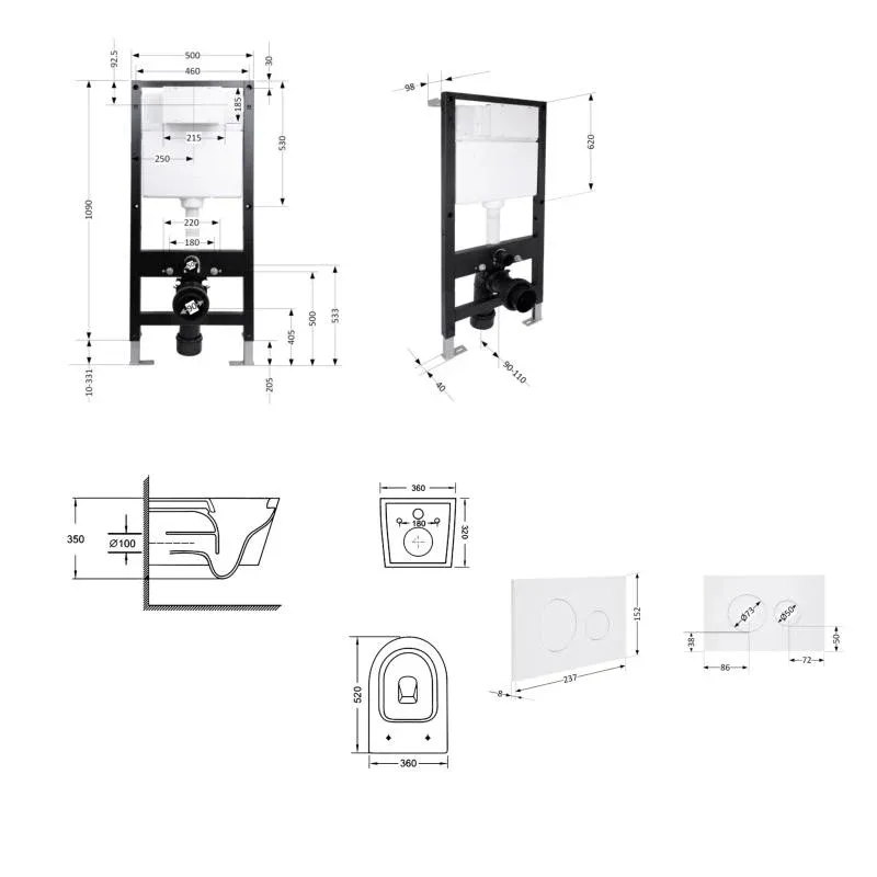 Готове рішення Qtap для ванної кімнати: підвісний унітаз Swan Ultra Quiet 520x360x320 + комплект інсталяції Standard (кругла клавіша White) — фото 2