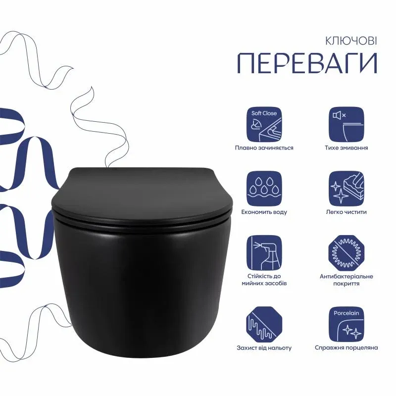 Унітаз підвісний Qtap Taurus Ultra Quiet 515×360×350 мм, Matt Black, з сидінням Slim Duroplast / Soft-close / Quick Release QTTAU28BLM50504 — фото 3