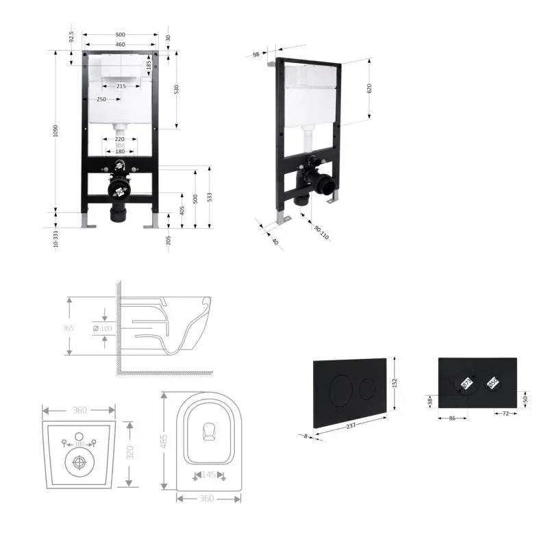 Готове рішення Qtap для ванної кімнати: підвісний унітаз Jay Ultra Quiet 485x360x320 + комплект інсталяції Standard (кругла клавіша Black) — фото 2