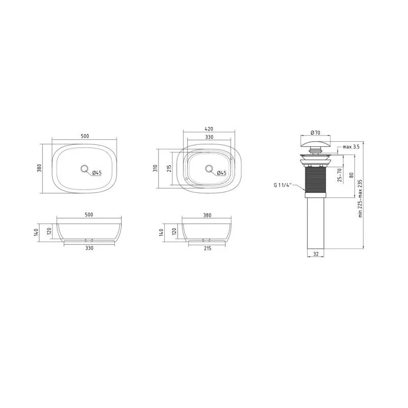 Раковина накладна Qtap Cardinal 500х380х140 мм, Stone grey, прямокутна, з донним клапаном QTCAR188SG49824 — фото 2