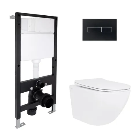Готове рішення Qtap для ванної кімнати: підвісний унітаз Jay Rimless 485x360x320 + комплект інсталяції Standard (лінійна клавіша Black)