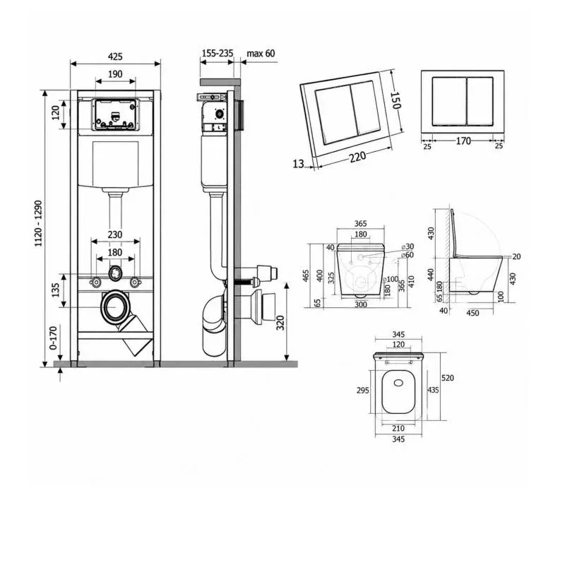 Готове рішення Qtap для ванної кімнати: підвісний унітаз Tern Ultra Quiet 525x345x360 + комплект інсталяції Nest 4 в 1 (квадратна клавіша Chrome) — фото 2