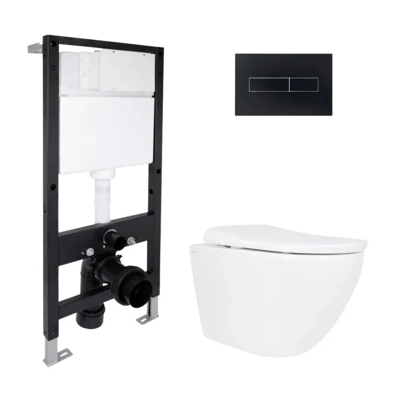 Готове рішення Qtap для ванної кімнати: підвісний унітаз Robin ML Ultra Quiet 520x365x365 + комплект інсталяції Standard (лінійна клавіша Black)