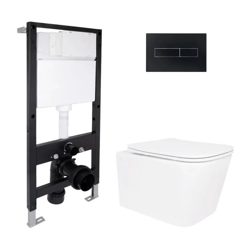 Готове рішення Qtap для ванної кімнати: підвісний унітаз Crow Ultra Quiet 485x340x290 + комплект інсталяції Standard (лінійна клавіша Black)