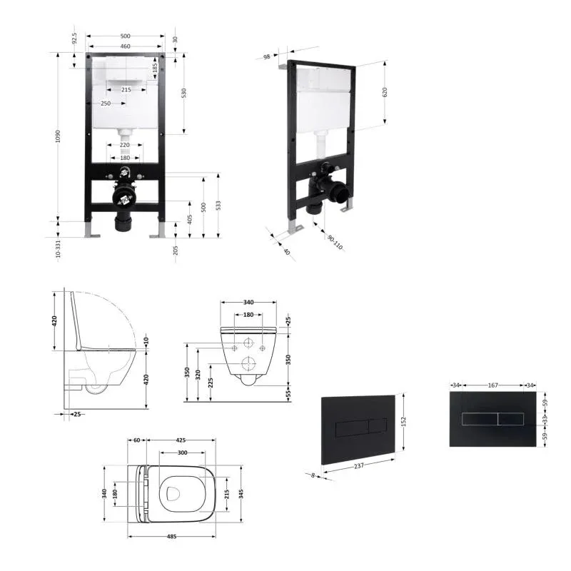 Готове рішення Qtap для ванної кімнати: підвісний унітаз Crow Ultra Quiet 485x340x290 + комплект інсталяції Standard (лінійна клавіша Black) — фото 2