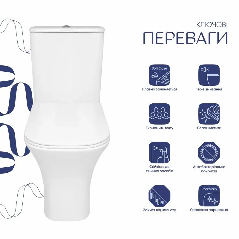 Унитаз напольный Qtap Presto Quadro безобідковий з сідінням Soft-close QTPRE27W51021 — фото 3