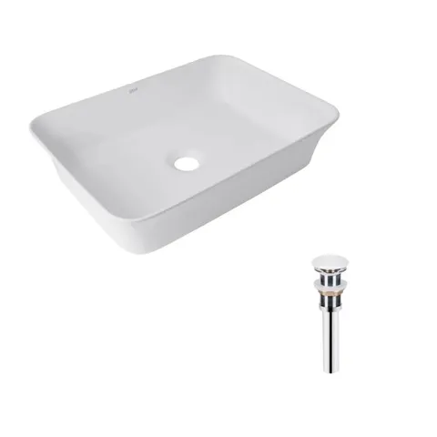 Комплект Qtap Virgo: Раковина накладна прамокутна 490х350х110 мм White + Донний клапан PU02