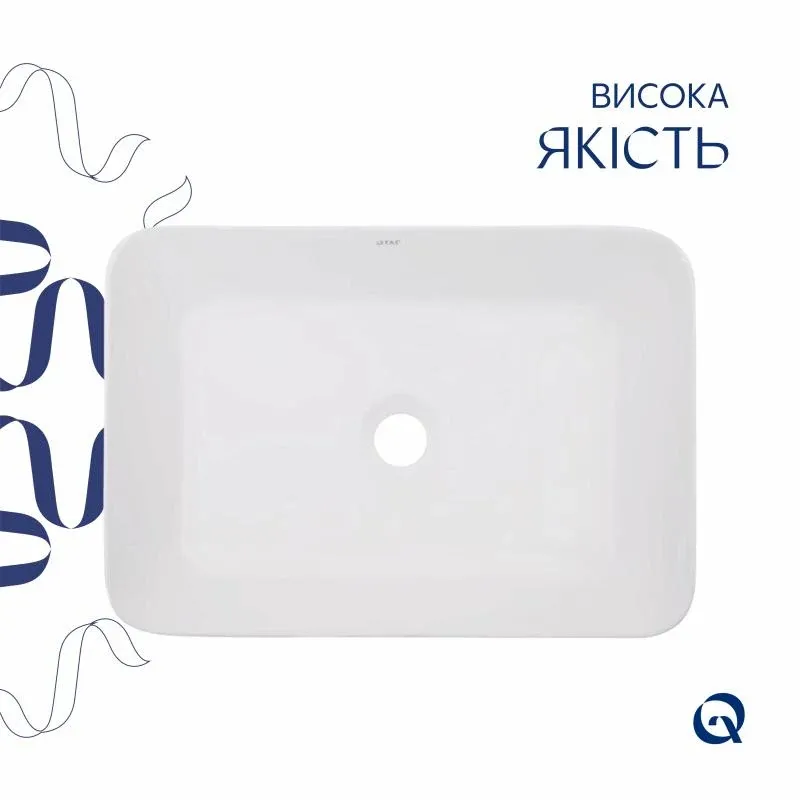 Комплект Qtap Virgo: Раковина накладна прамокутна 490х350х110 мм White + Донний клапан PU02 — фото 4