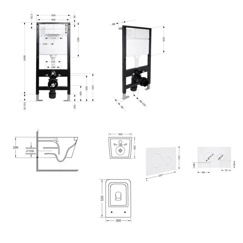 Готове рішення Qtap для ванної кімнати: підвісний унітаз Crow Ultra Quiet 520x360x290 + комплект інсталяції Standard (кругла клавіша White) — фото 2