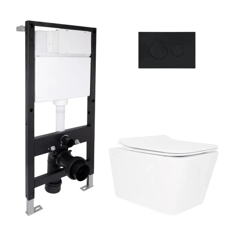 Готове рішення Qtap для ванної кімнати: підвісний унітаз Crow Rimless 520x360x290 + комплект інсталяції Standard (кругла клавіша Black)
