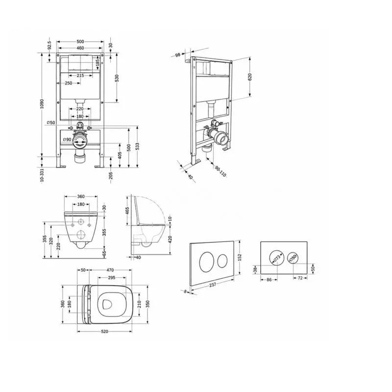 Готове рішення Qtap для ванної кімнати: підвісний унітаз Crow Rimless 520x360x290 + комплект інсталяції Standard (кругла клавіша Black) — фото 2