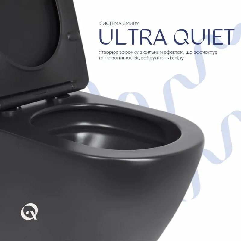 Унітаз підвісний Qtap Robin New Ultra Quiet безобідковий з сидінням Soft-close MATT BLACK QT13332381АSMB — фото 5