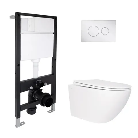 Готове рішення Qtap для ванної кімнати: підвісний унітаз Jay Rimless 520x360x320 + комплект інсталяції Standard (кругла клавіша Chrome)