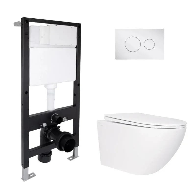 Готове рішення Qtap для ванної кімнати: підвісний унітаз Jay Rimless 520x360x320 + комплект інсталяції Standard (кругла клавіша Chrome)