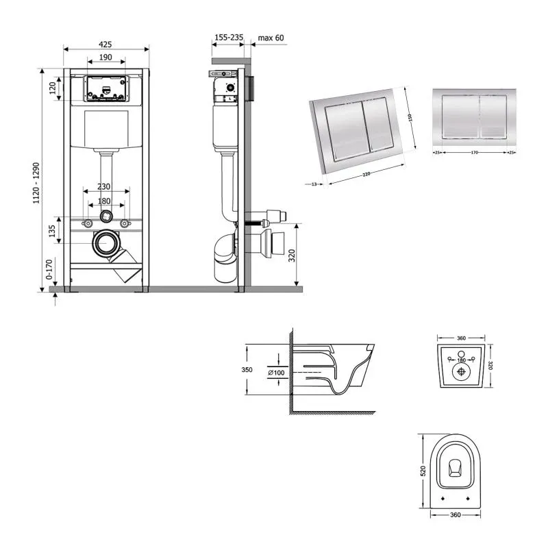 Готове рішення Qtap для ванної кімнати: підвісний унітаз Jay Ultra Quiet 520x360x320 + комплект інсталяції Nest 4 в 1 (квадратна клавіша Chrome) — фото 2