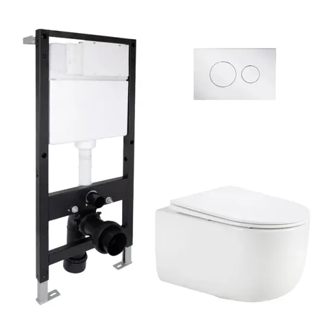 Готове рішення Qtap для ванної кімнати: підвісний унітаз Taurus Ultra Quiet 515x360x350 + комплект інсталяції Standard (кругла клавіша Chrome)