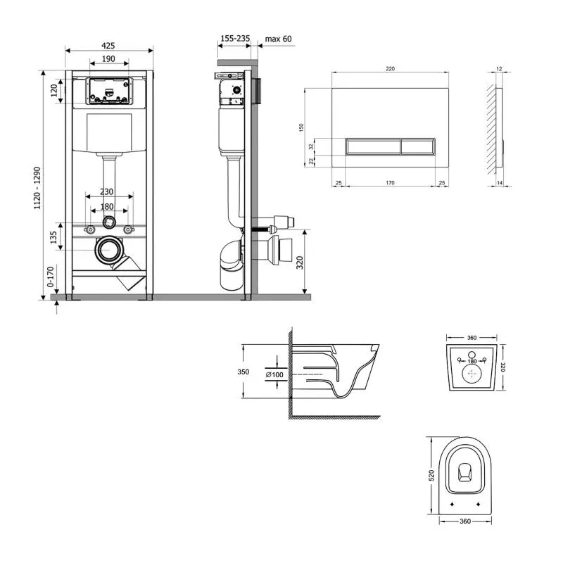 Готове рішення Qtap для ванної кімнати: підвісний унітаз Swan Ultra Quiet 520x360x320 + комплект інсталяції Nest 4 в 1 (лінійна клавіша White) — фото 2