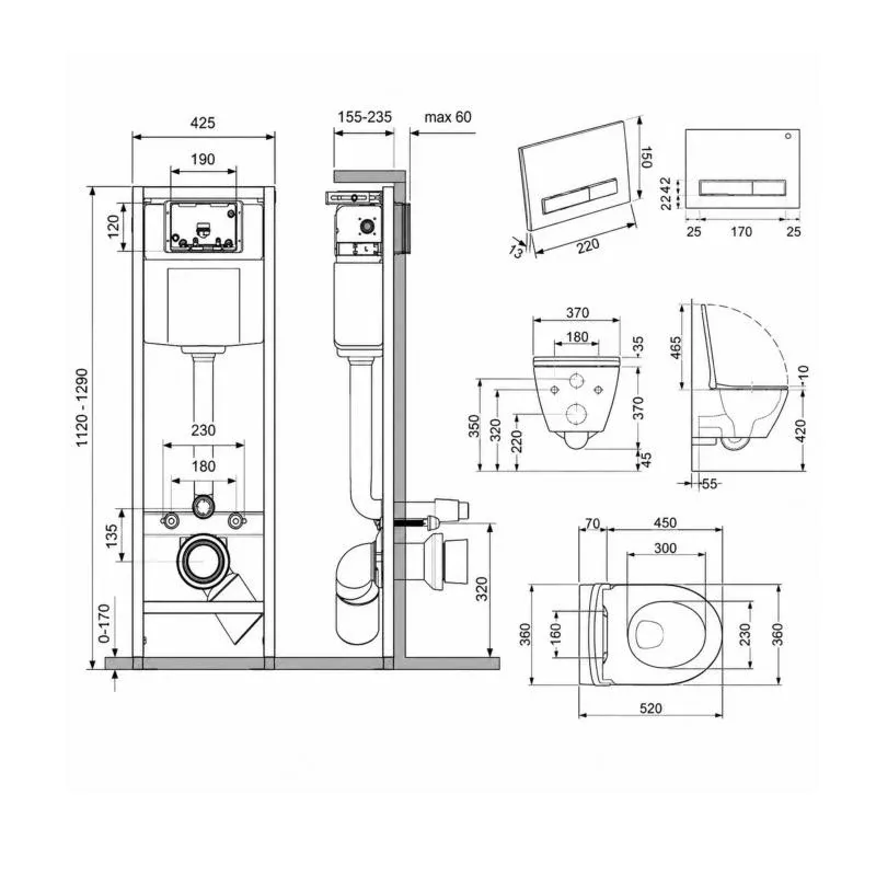 Готове рішення Qtap для ванної кімнати: підвісний унітаз Robin Ultra Quiet 520x365x365 + комплект інсталяції Nest 4 в 1 (лінійна клавіша Chrome) — фото 2