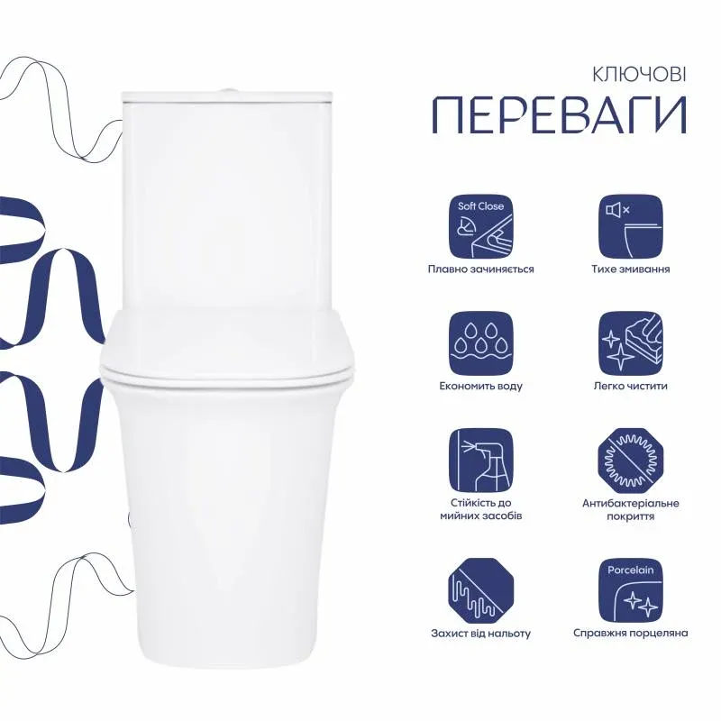 Унітаз-компакт Qtap Nando безобідковий з сидінням Soft-close QT12221222AW — фото 3