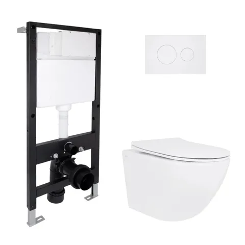 Готове рішення Qtap для ванної кімнати: підвісний унітаз Jay Rimless 485x360x320 + комплект інсталяції Standard (кругла клавіша White)