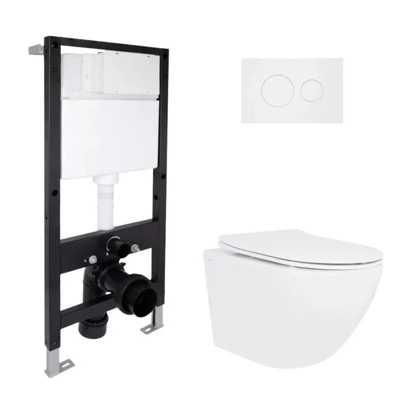 Готове рішення Qtap для ванної кімнати: підвісний унітаз Jay Rimless 485x360x320 + комплект інсталяції Standard (кругла клавіша White)