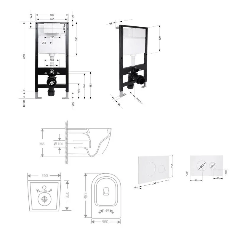 Готове рішення Qtap для ванної кімнати: підвісний унітаз Jay Rimless 485x360x320 + комплект інсталяції Standard (кругла клавіша White) — фото 2