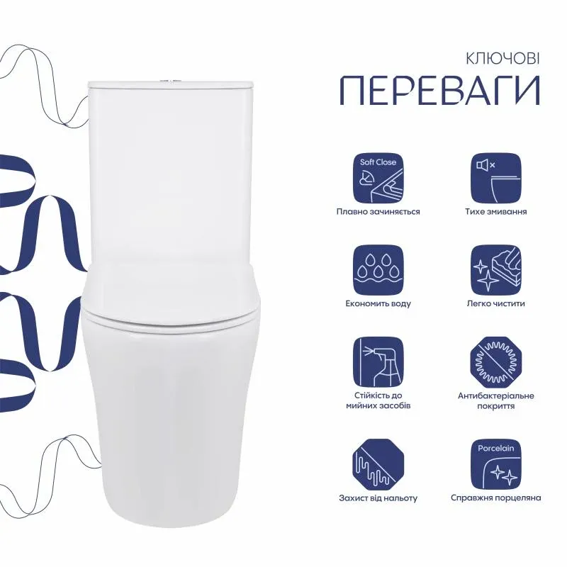 Унітаз підлоговий Qtap Virgo Ultra Quiet безобідковий з сидінням Soft-close WHITE QT18226092AW — фото 3