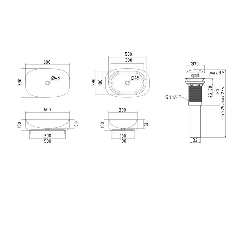 Раковина накладна Qtap Robin 600x390x150 мм, Beige, прямокутна, з донним клапаном QTROB188SB49787 — фото 2