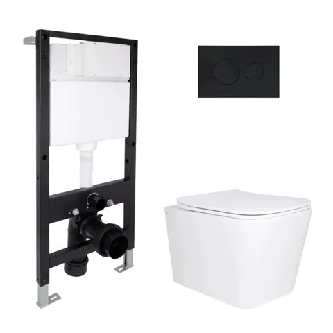 Готове рішення Qtap для ванної кімнати: підвісний унітаз Tern Ultra Quiet 525x345x360 + комплект інсталяції Standard (кругла клавіша Black)