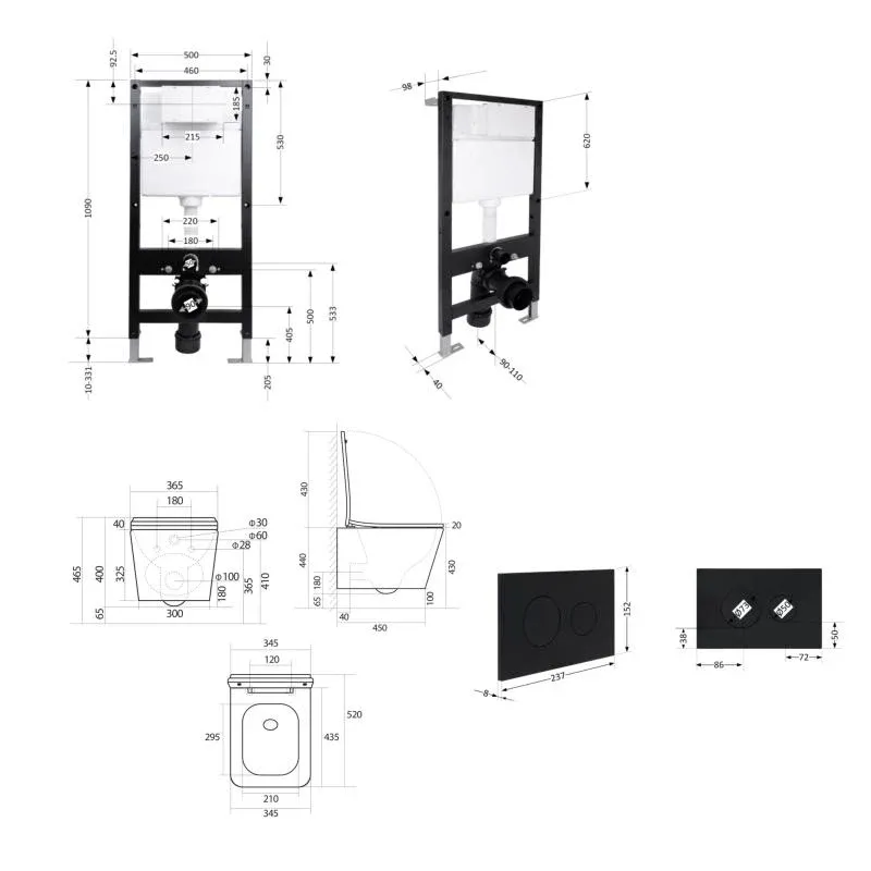 Готове рішення Qtap для ванної кімнати: підвісний унітаз Tern Ultra Quiet 525x345x360 + комплект інсталяції Standard (кругла клавіша Black) — фото 2