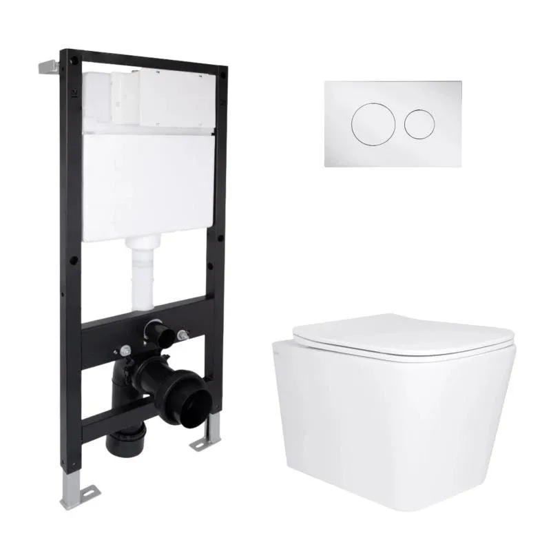 Готове рішення Qtap для ванної кімнати: підвісний унітаз Tern Ultra Quiet 525x345x360 + комплект інсталяції Standard (кругла клавіша Chrome)