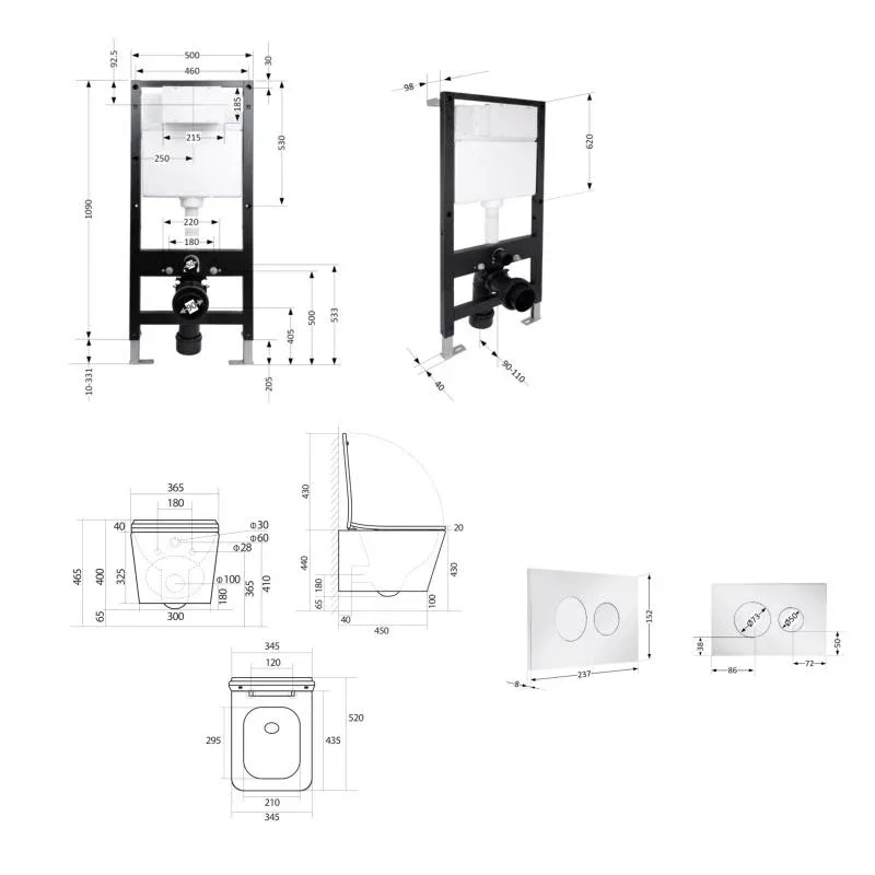 Готове рішення Qtap для ванної кімнати: підвісний унітаз Tern Ultra Quiet 525x345x360 + комплект інсталяції Standard (кругла клавіша Chrome) — фото 2