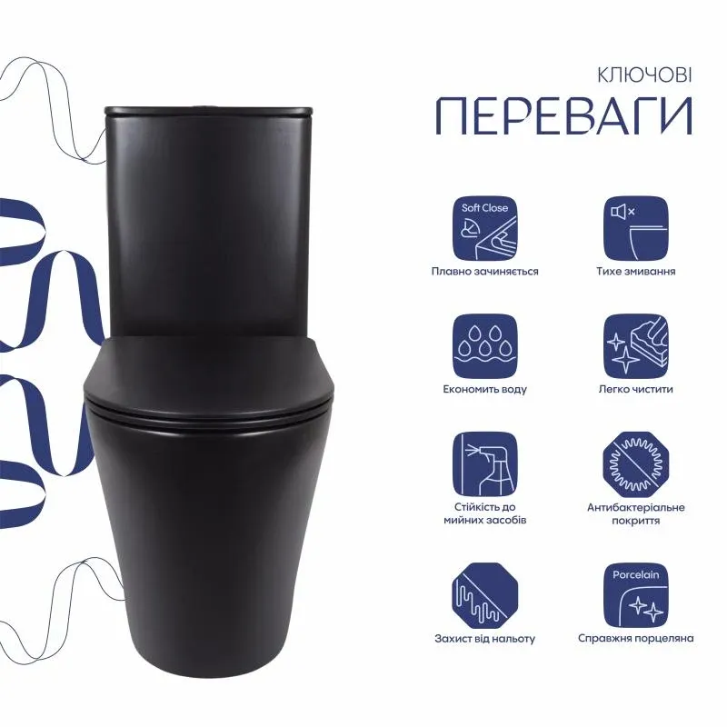 Унітаз підлоговий Qtap Scorpio Ultra Quiet безобідковий з сидінням Soft-close MATT BLACK QT14226088AMB — фото 3