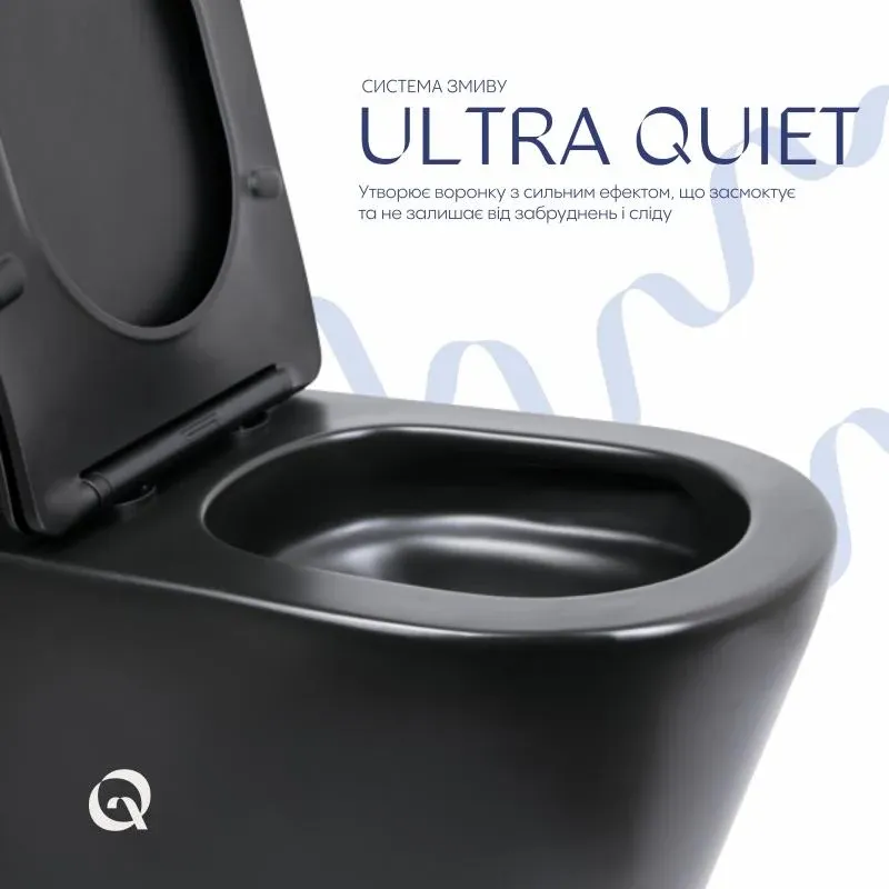 Унітаз підлоговий Qtap Scorpio Ultra Quiet безобідковий з сидінням Soft-close MATT BLACK QT14226088AMB — фото 5