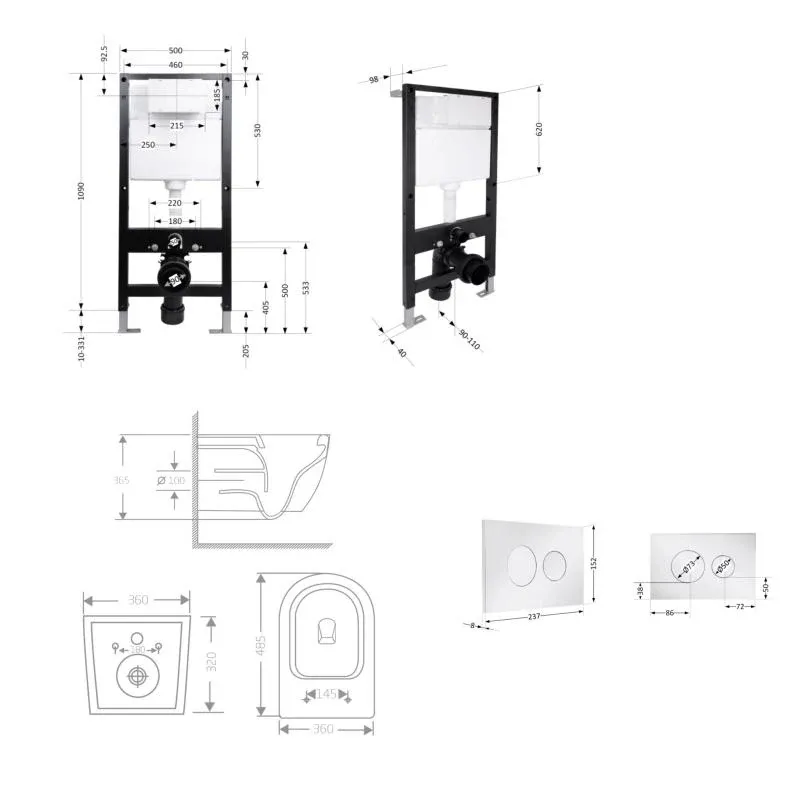 Готове рішення Qtap для ванної кімнати: підвісний унітаз Jay Ultra Quiet 485x360x320 + комплект інсталяції Standard (кругла клавіша Chrome) — фото 2