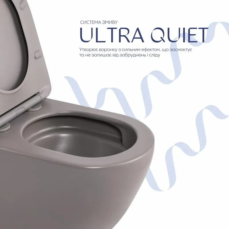 Унітаз підвісний Qtap Robin Ultra Quiet 520×365×340 мм, Stone grey, з сидінням Slim Duroplast / Soft-close / Quick Release QTROB26SG48996 — фото 5